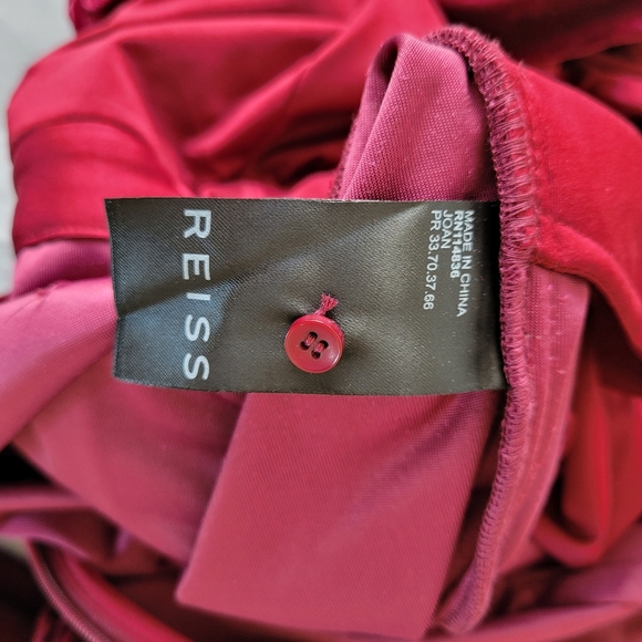 REISS JOAN Berry Red Sleeveless Open Back High Neck Velvet Straight Leg Jumpsuit - Picture 16 of 16